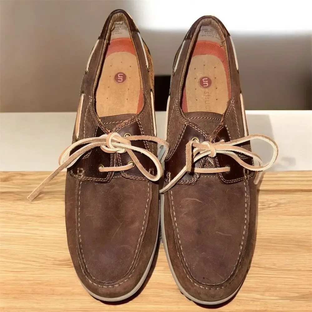 Clarks Men's Unstructured Boat Shoes Brown Leather Lace Up Size 12M Casual